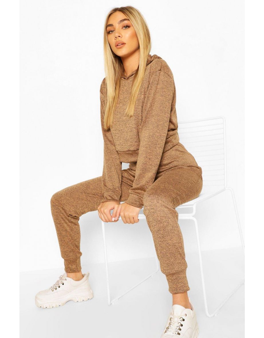 Melange Knitted Hoody And Jogger Co-ord Set - camel