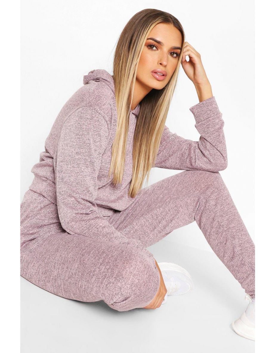 Melange Knitted Hoody And Jogger Co-ord Set - pink