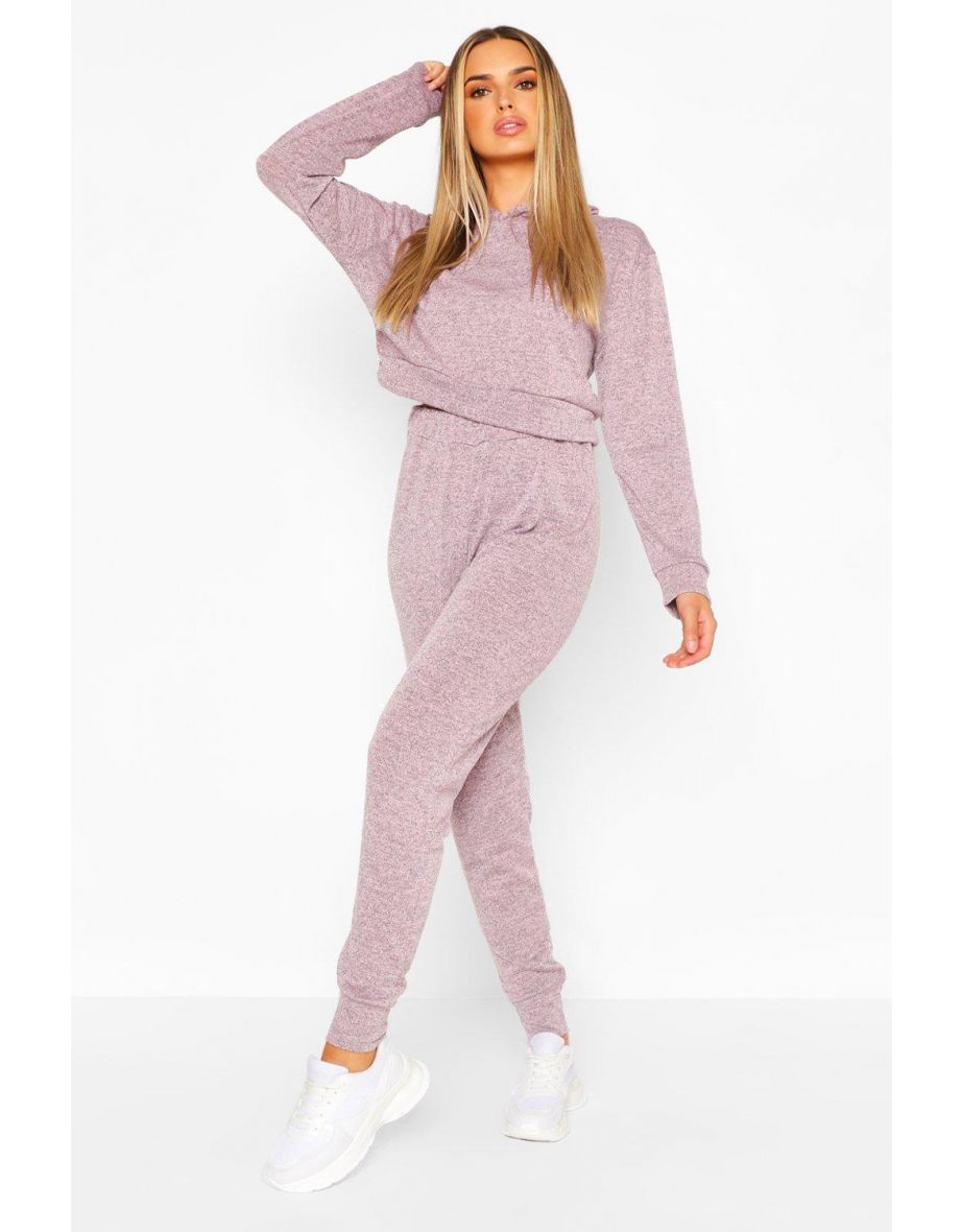 Melange Knitted Hoody And Jogger Co-ord Set - pink - 3