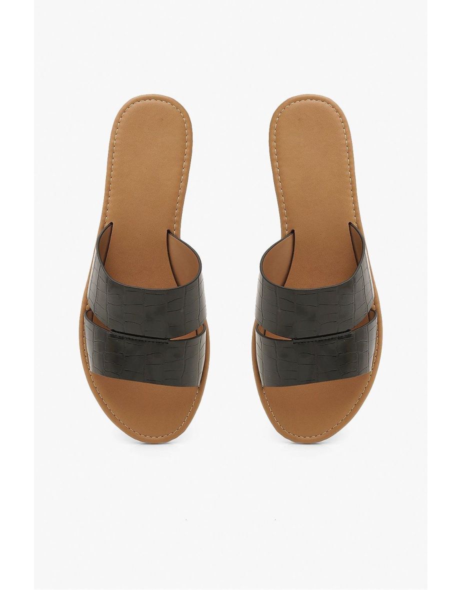 Croc Peeptoe Sliders - black - 3