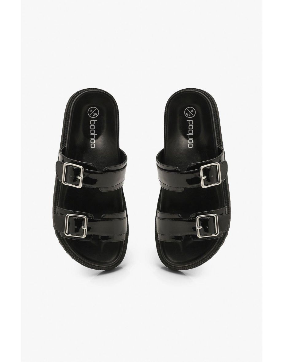 Double Strap Chunky Footbed Sliders - black - 3