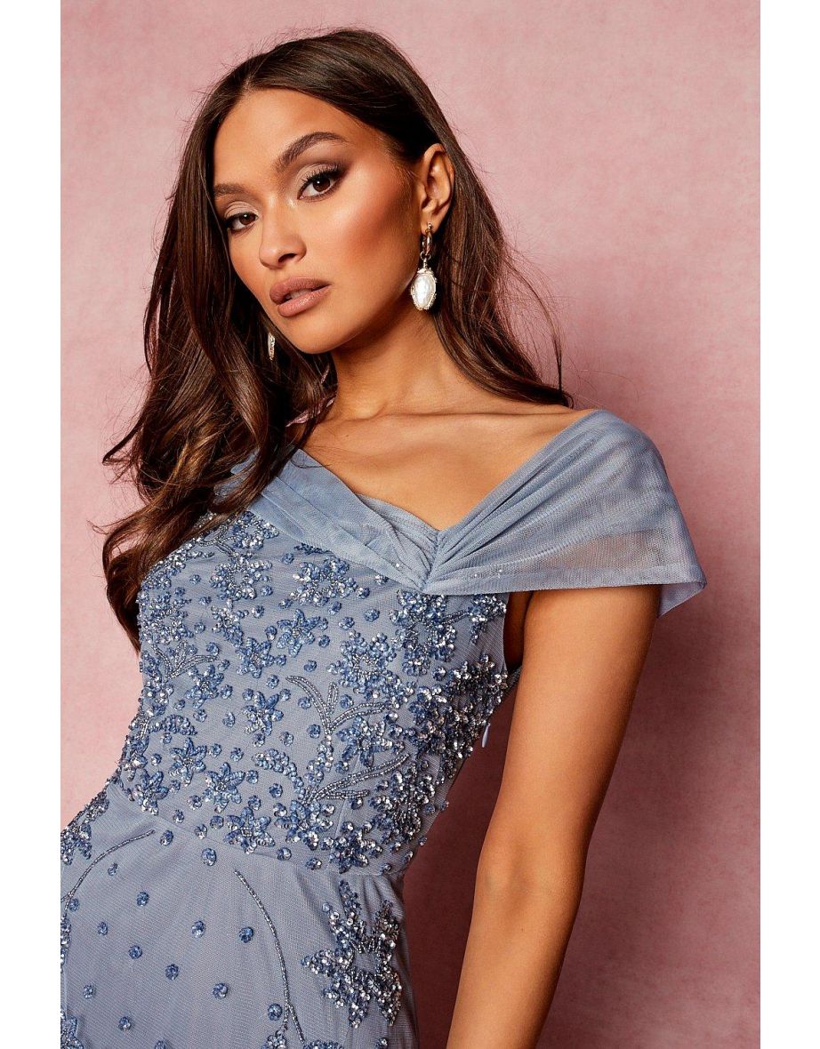 Bridesmaid Hand Embellished Bow Detail Maxi - dusty blue - 3