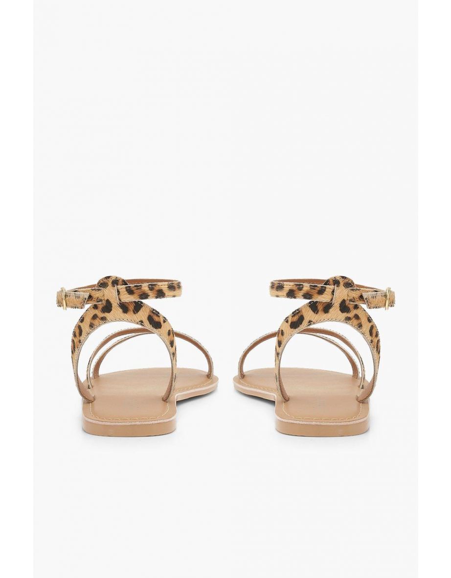 Wide Fit Leopard Leather 2 Part Sandals - leopard - 3