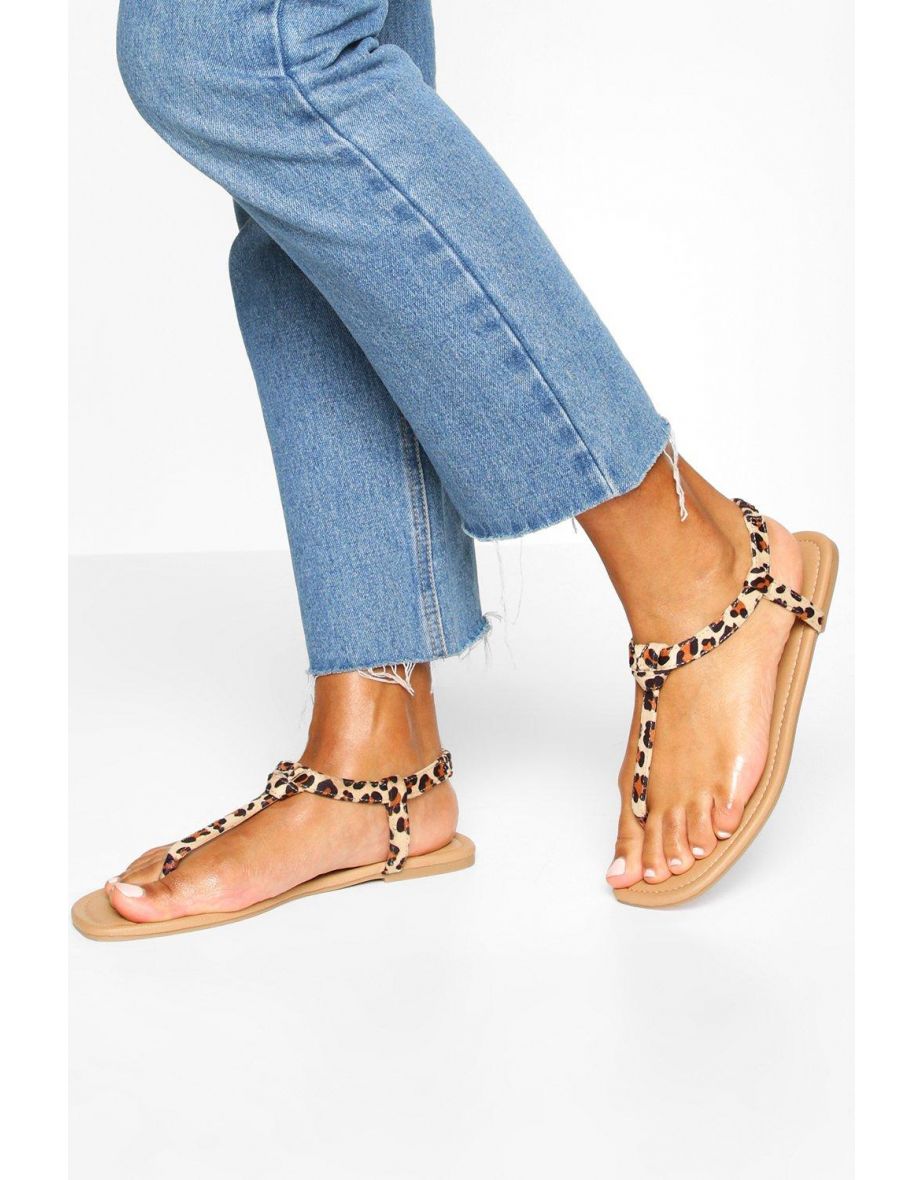 Square Toe Thong Sandals - leopard