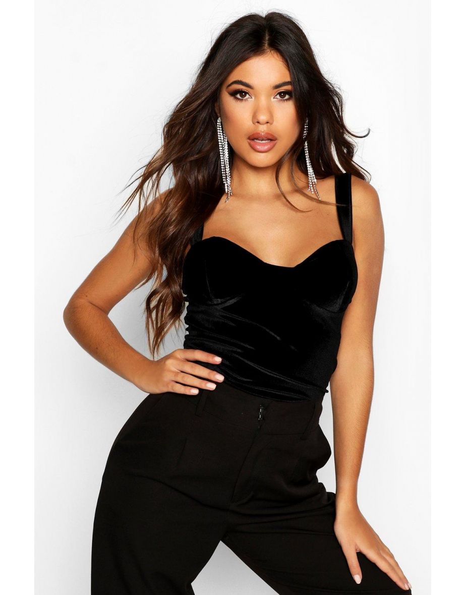 Velvet Cupped Bodysuit - black