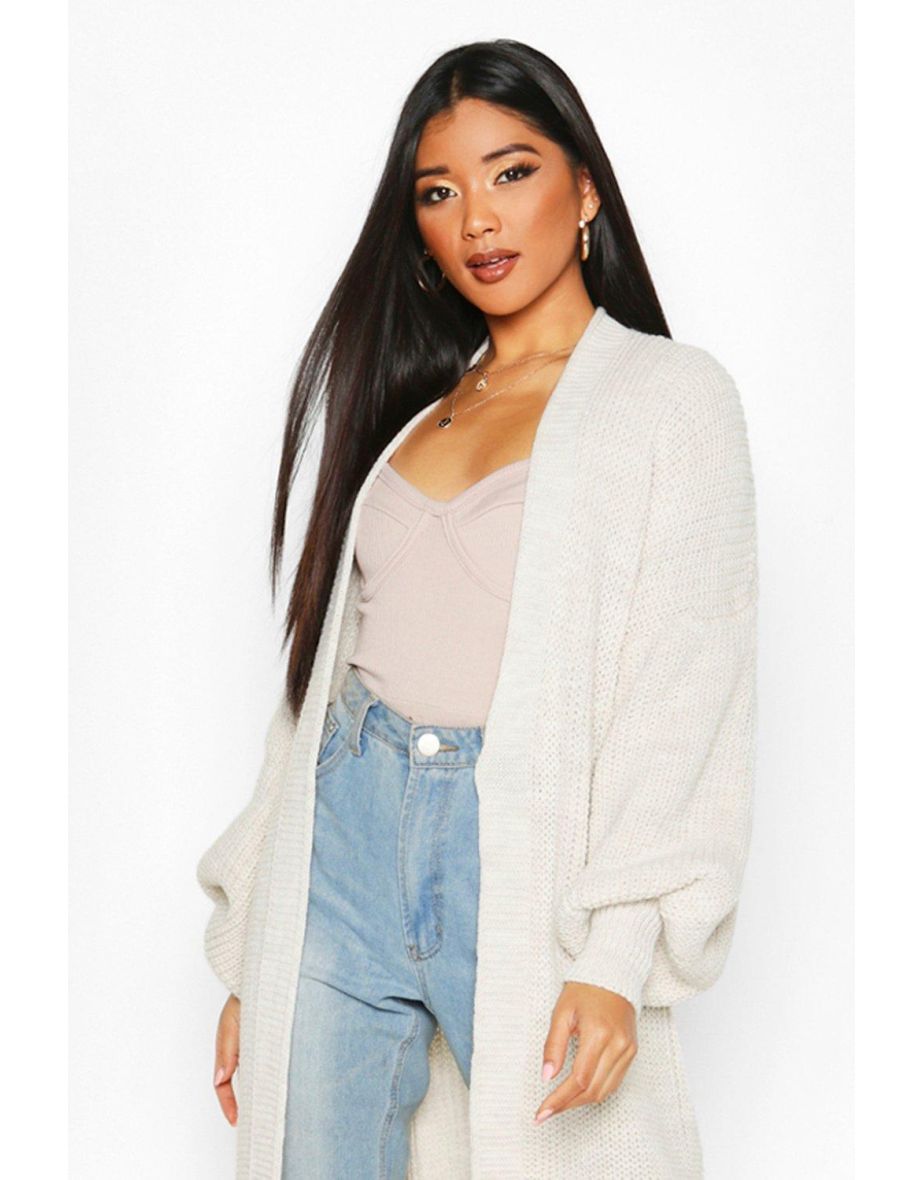 Oversized Balloon Sleeve Cardigan - silver - 3