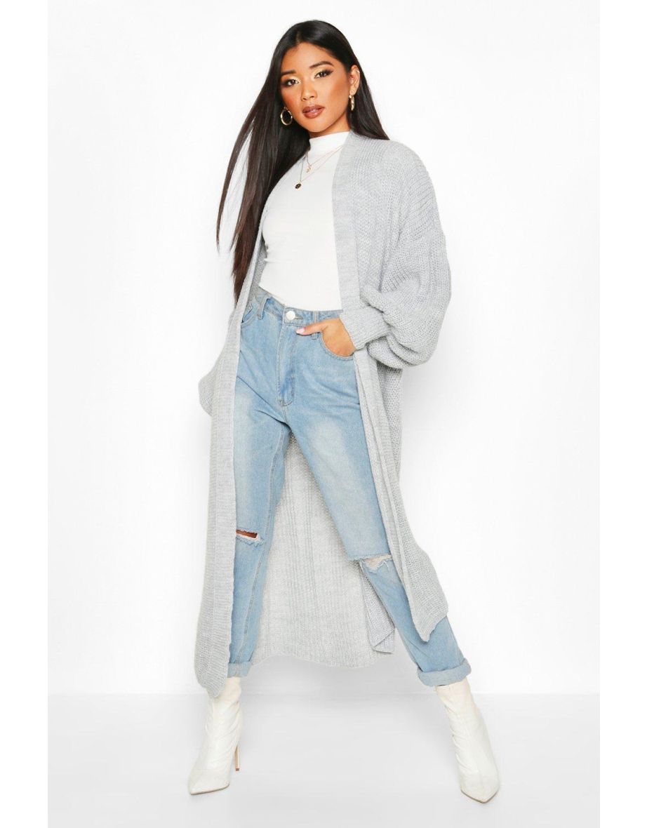Oversized Balloon Sleeve Cardigan - silver