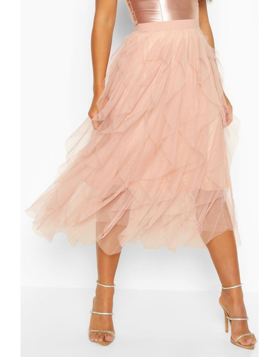 Layered Tulle Midi Skirt - black - 3