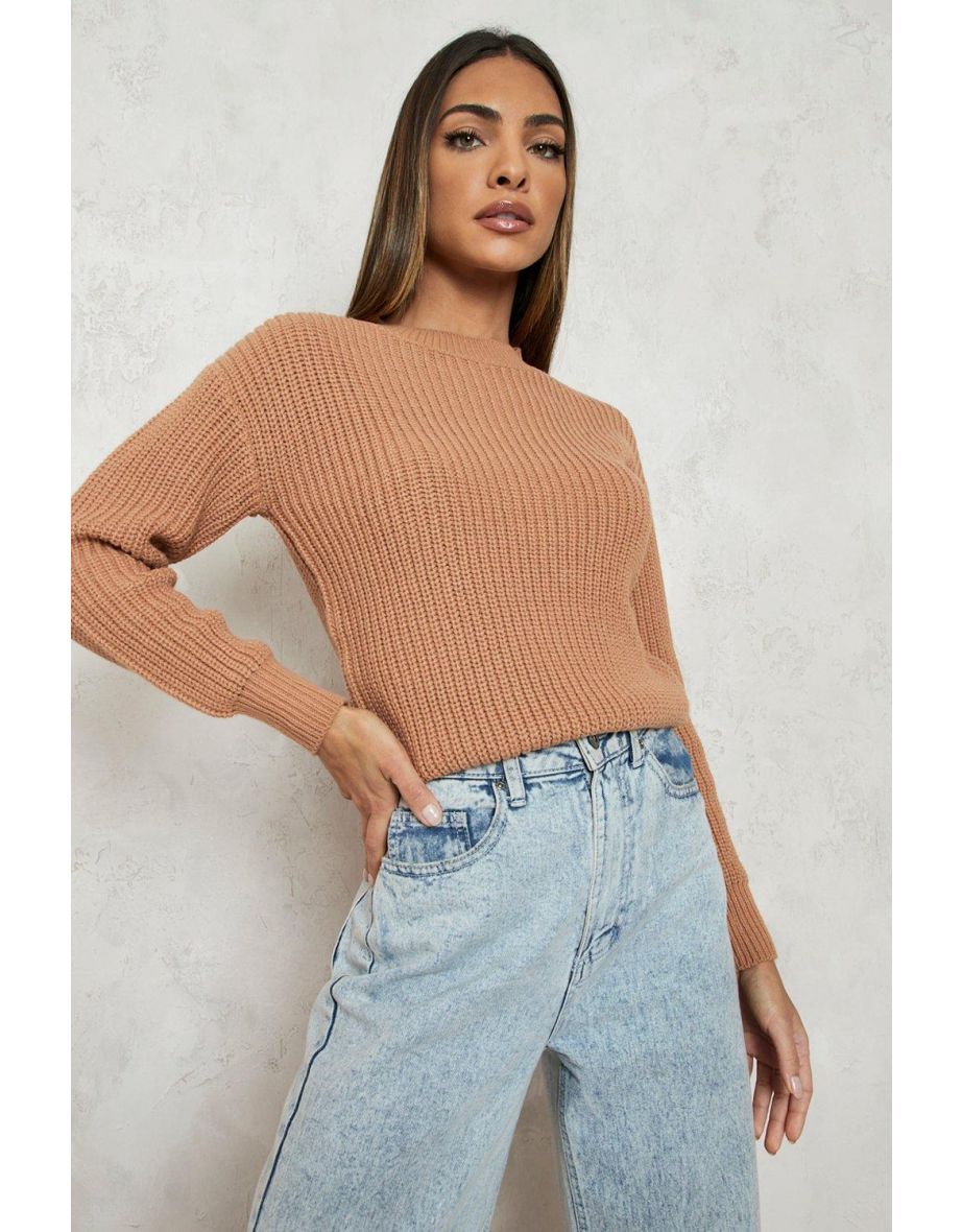 Crop Fisherman Jumper - biscuit