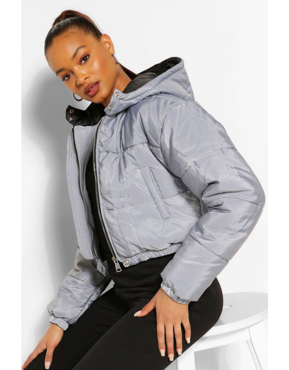 Hooded Crop Puffer Jacket - grey - 3