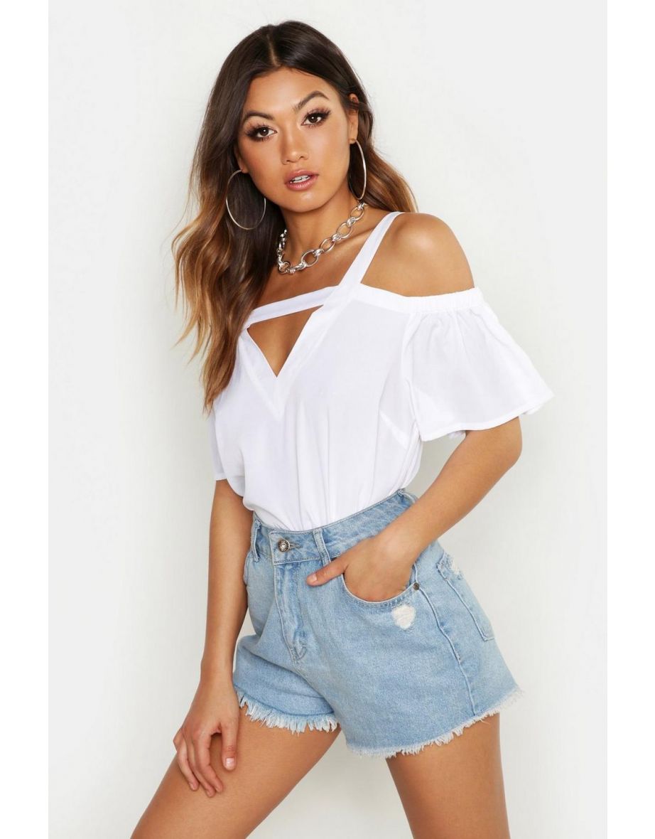 Shop Cold Shoulder Cut Out Detail Woven Top white Online in Oman VogaCloset