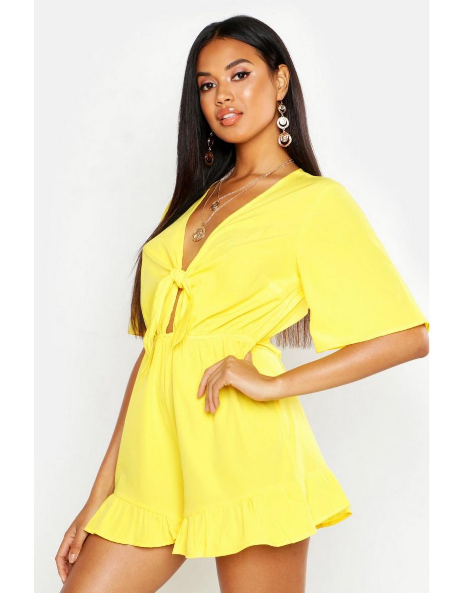 Ruffle Hem Knot Front Playsuit - yellow