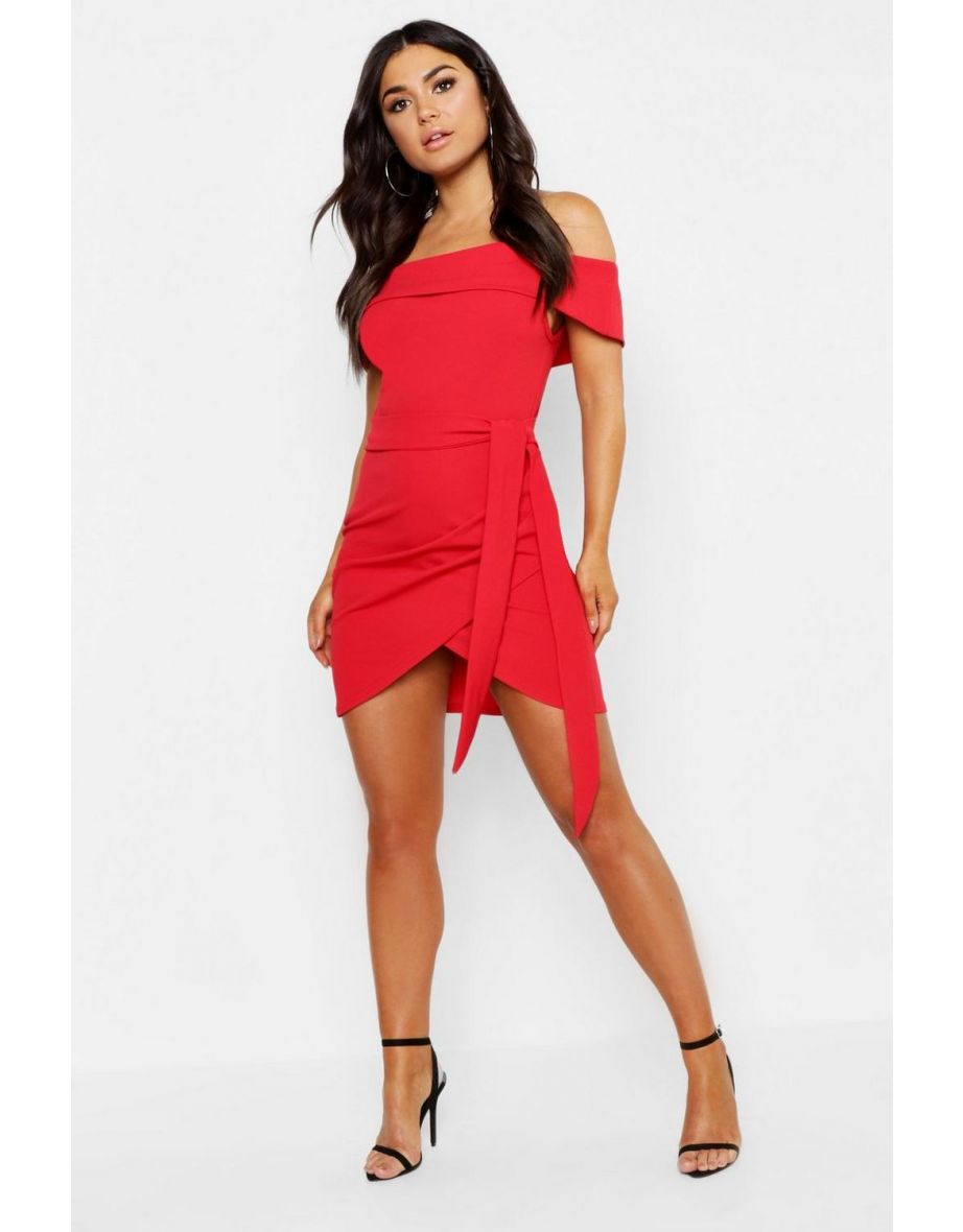 Off the shoulder wrap bodycon dress hotsell