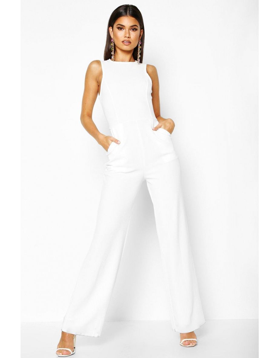 Round Neck Textured Jumpsuit - ivory