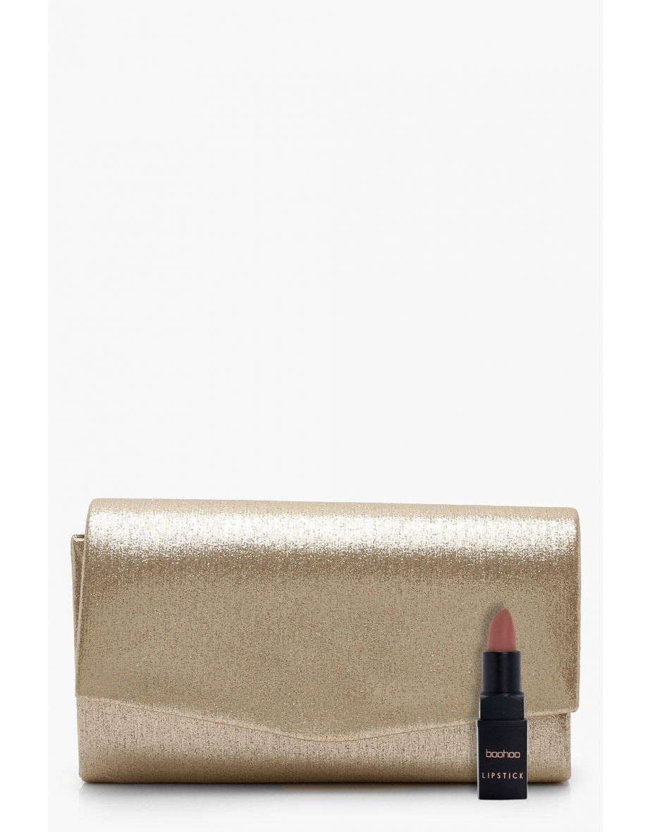Structured Metallic Clutch Bag & Chain - gold - 3