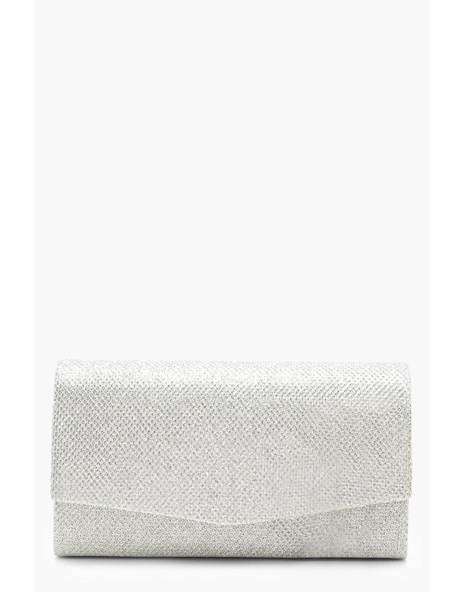 Structured Metallic Clutch Bag & Chain - silver