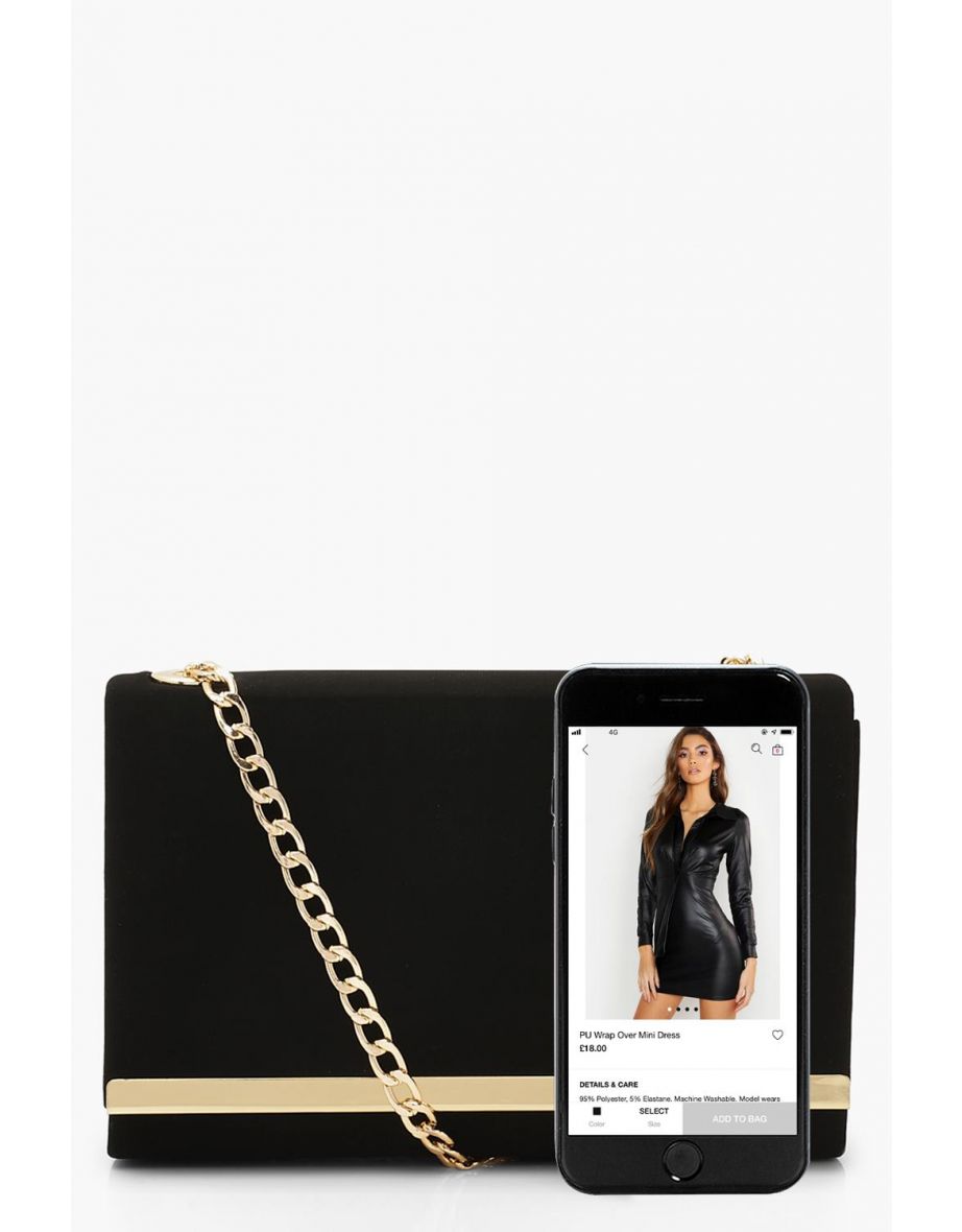 Structured Suedette Clutch Bag and Chain - black - 3