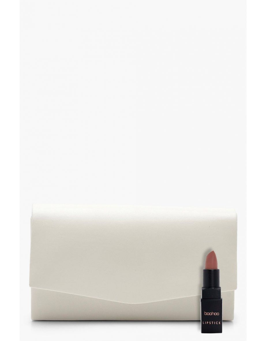 Structured PU Clutch Bag & Chain - white - 3