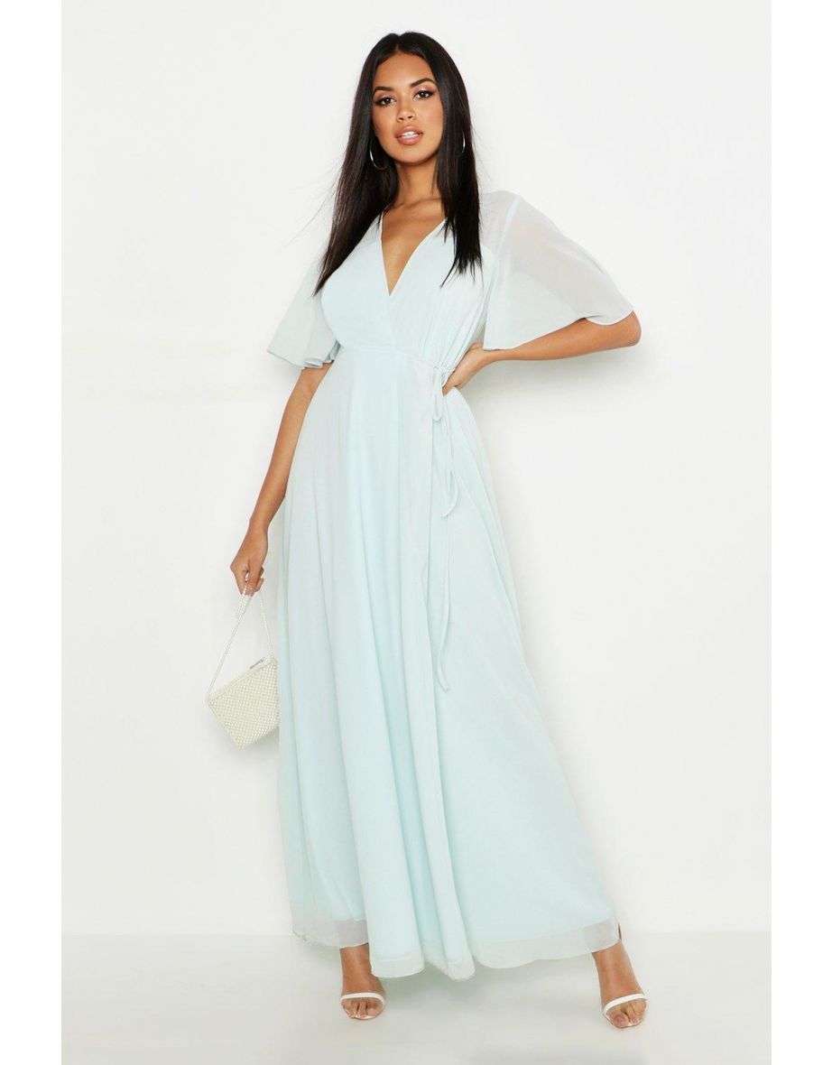 Chiffon Angel Sleeve Wrap Maxi Bridesmaid Dress - mint