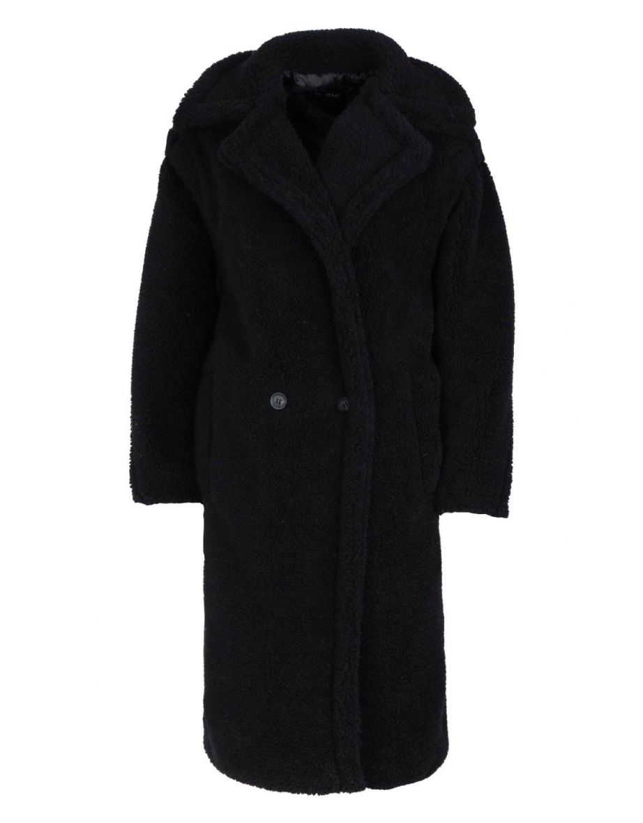 Oversized Teddy Faux Fur Coat - black - 1