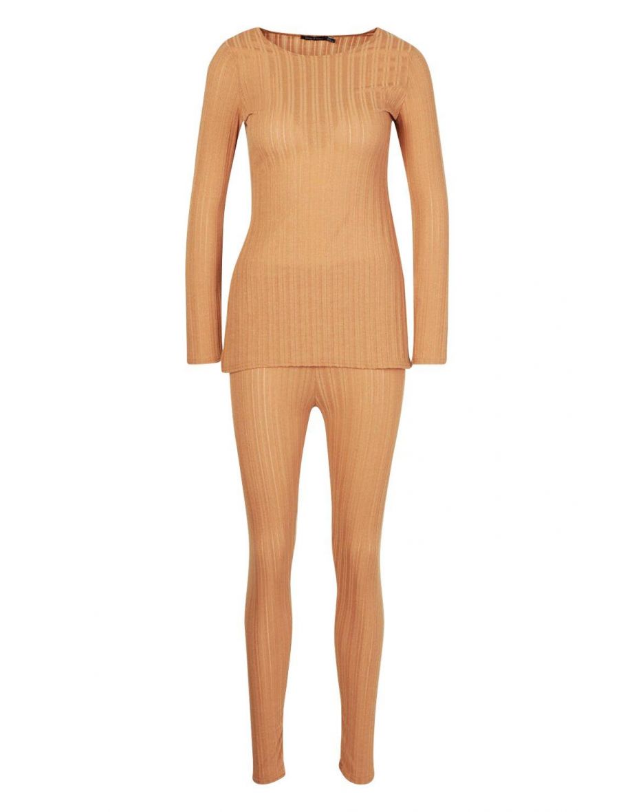 Longline Rib Top & Legging Co-Ord Set - camel - 3