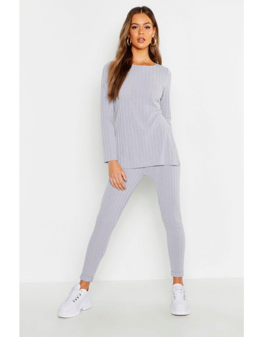 Longline Rib Top & Legging Co-Ord Set - grey