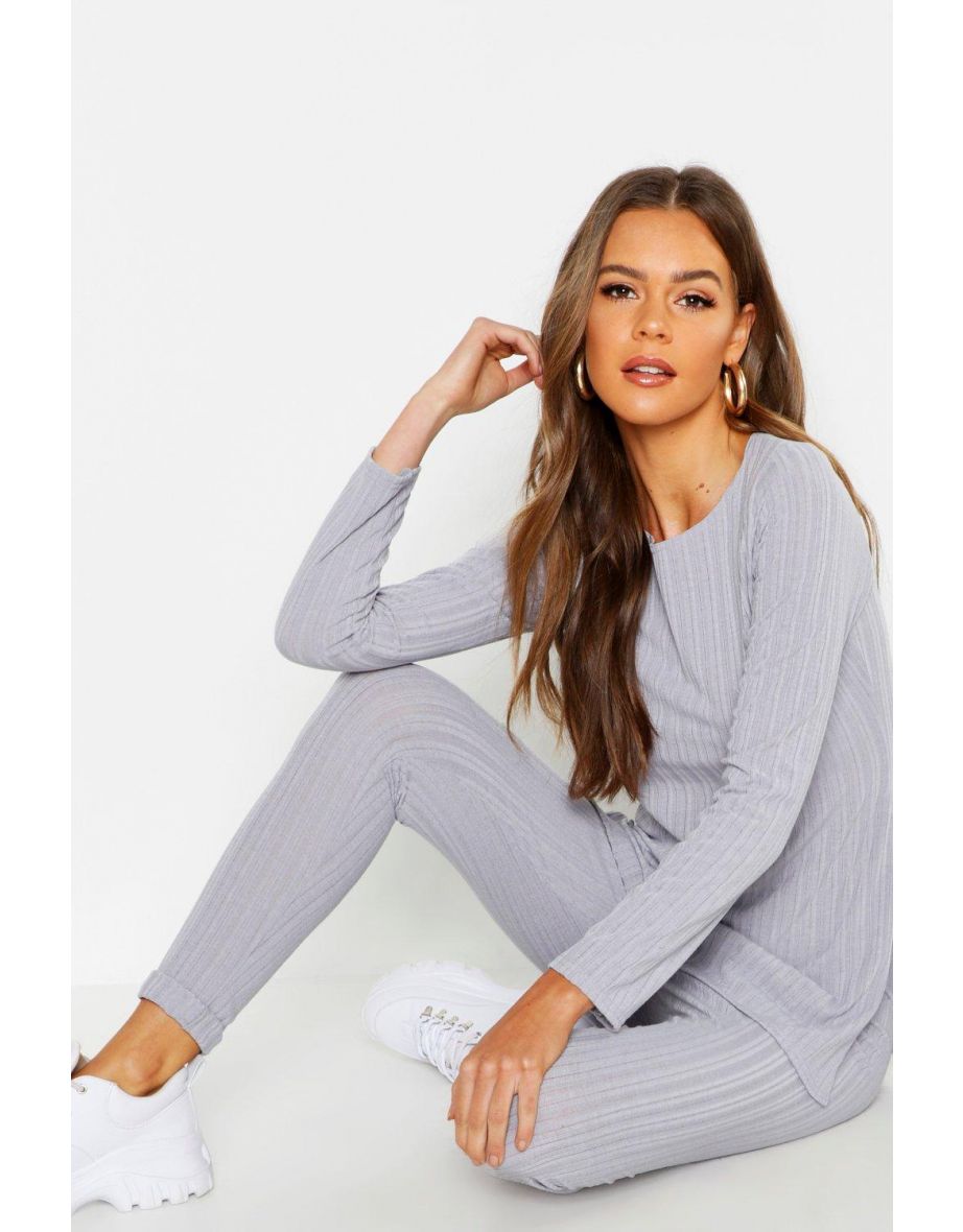 Longline Rib Top & Legging Co-Ord Set - grey - 3