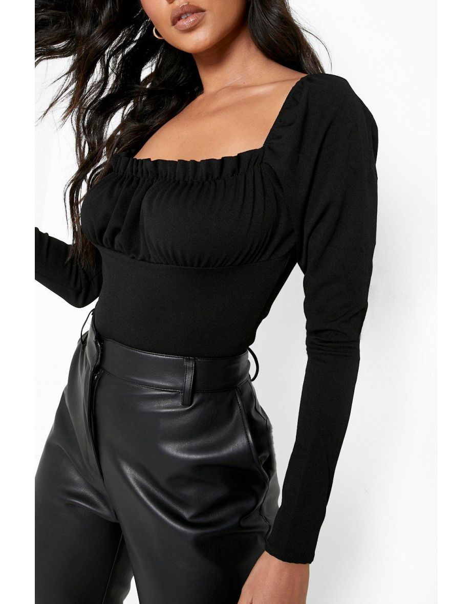 Scuba Crepe Puff Sleeve Bodysuit - black - 3