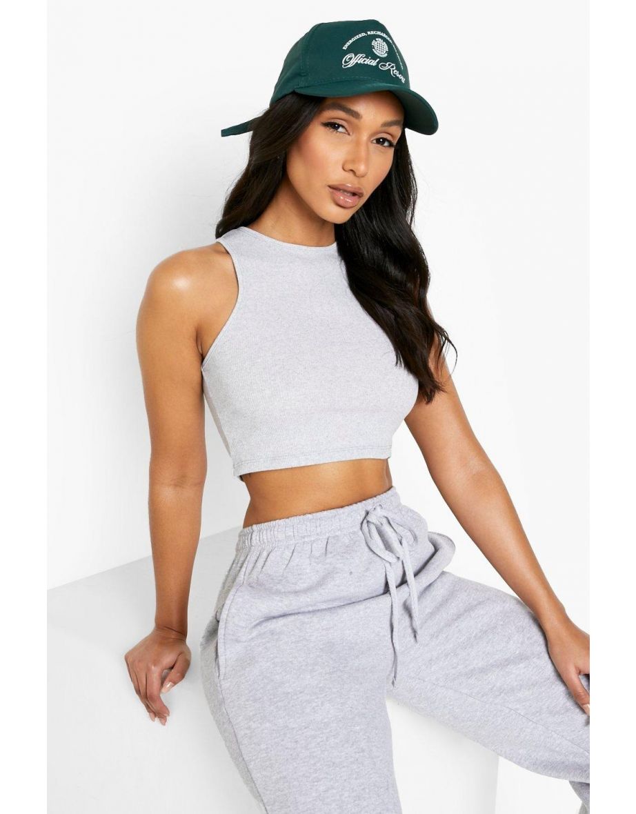 Racer Neck Rib Crop Top - ash grey
