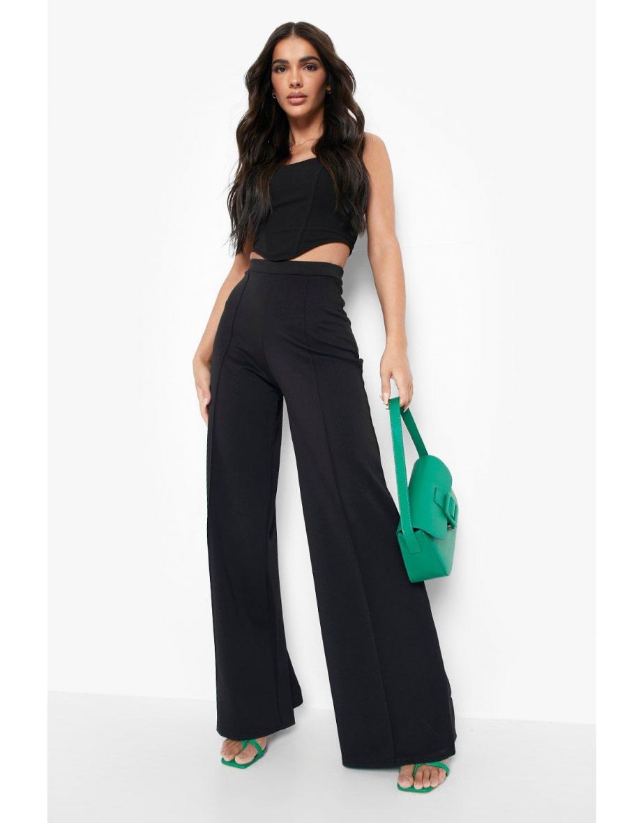 Scuba Pleat Front Wide Leg Trouser - black