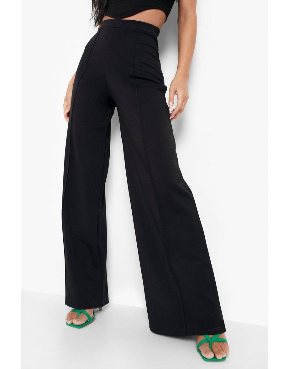 Scuba Pleat Front Wide Leg Trouser - black - 3
