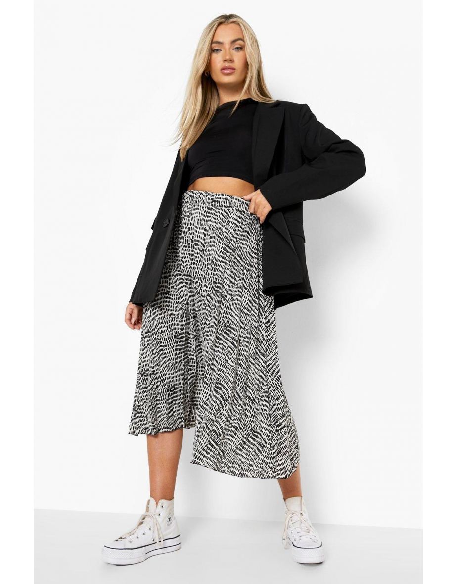 Pleated Elasticated Waist Midi Skirt - black