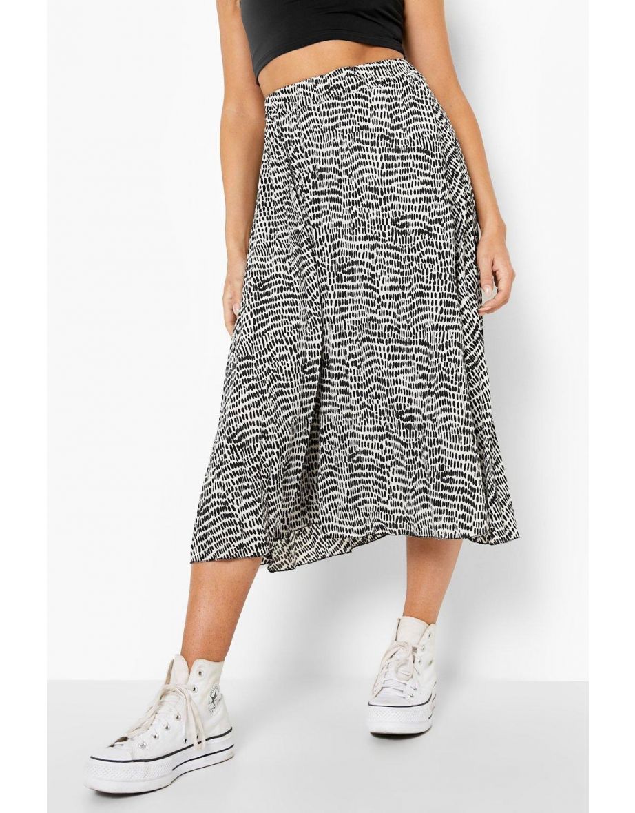 Pleated Elasticated Waist Midi Skirt - black - 3