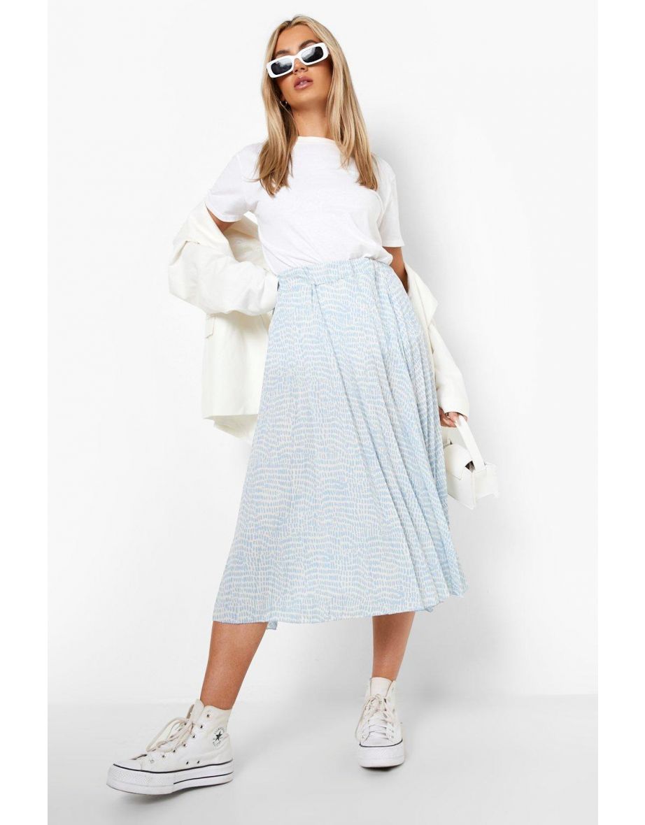 Pleated Elasticated Waist Midi Skirt - pale blue
