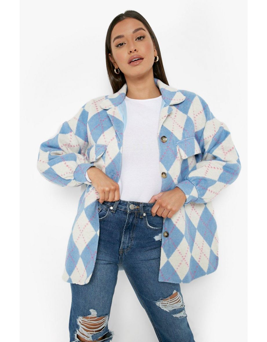 Blue Check Oversized Shacket - blue
