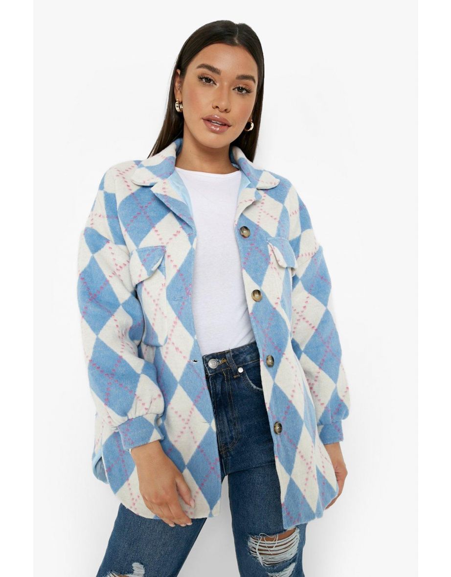 Blue Check Oversized Shacket - blue - 3