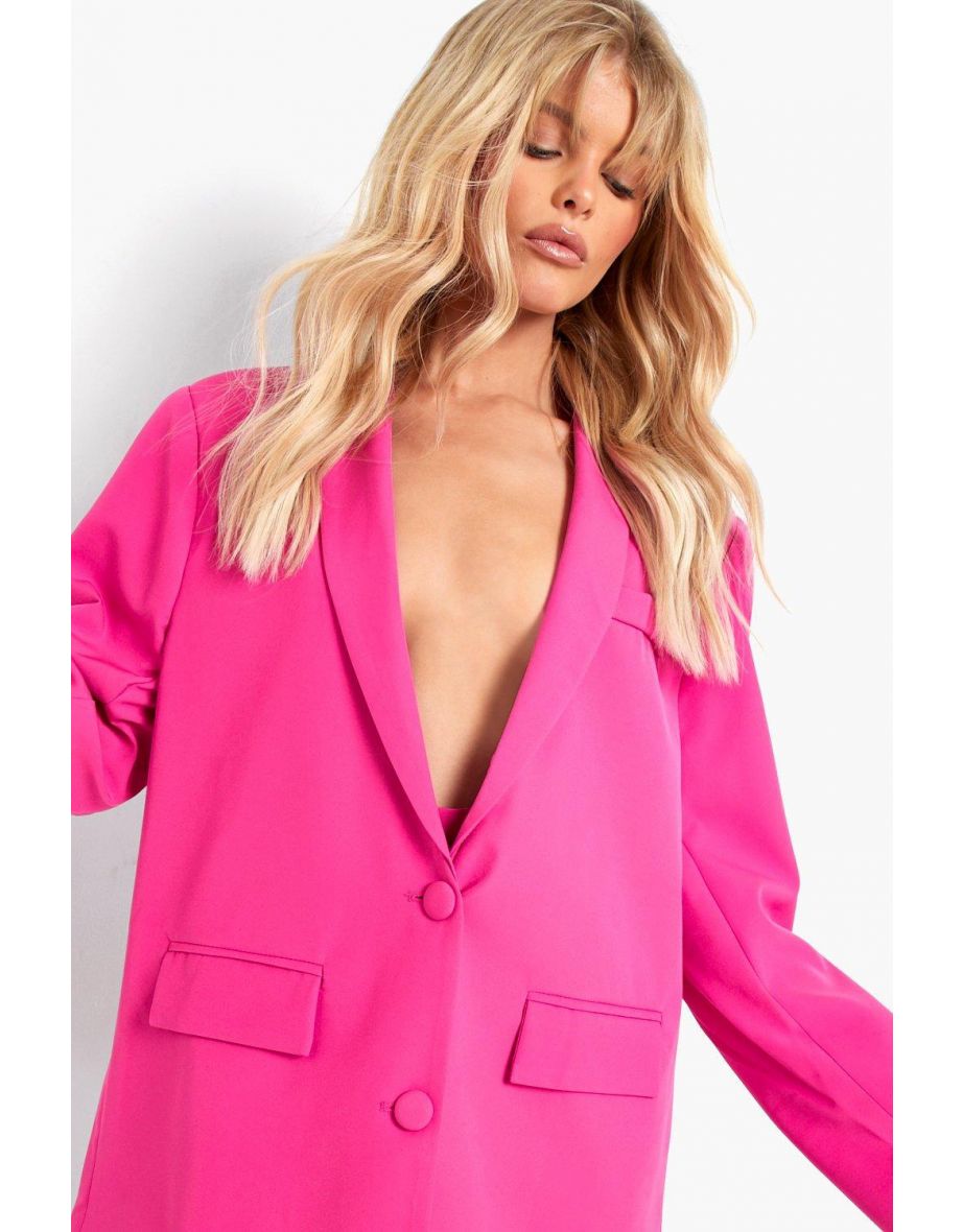 Tailored Longline Double Breasted Blazer - hot pink - 2