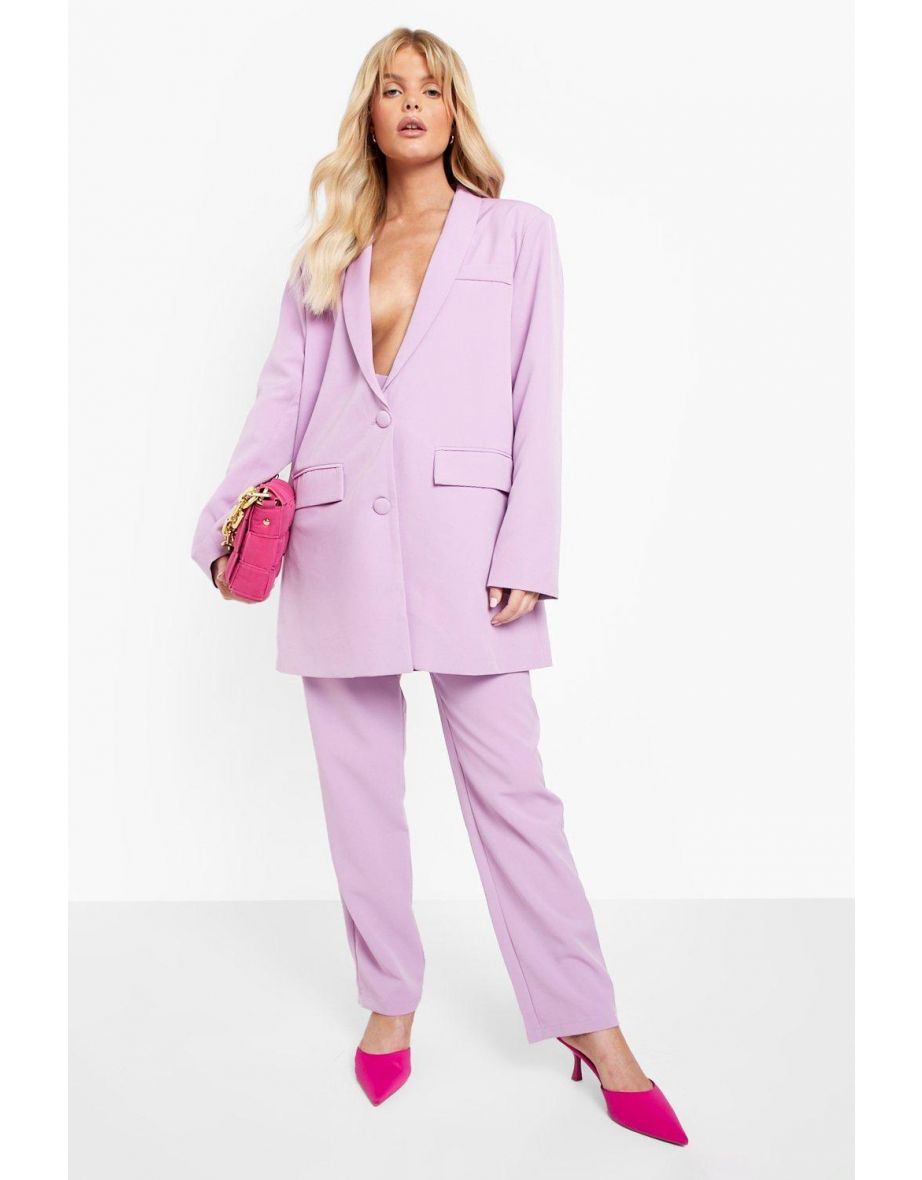 Tailored Longline Double Breasted Blazer - lilac