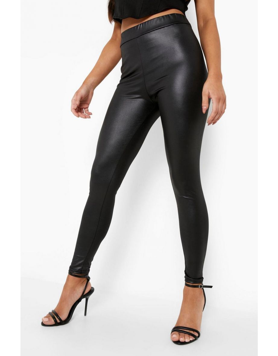 Petite High Waist Wet Look Leggings 2 Pack - black - 3