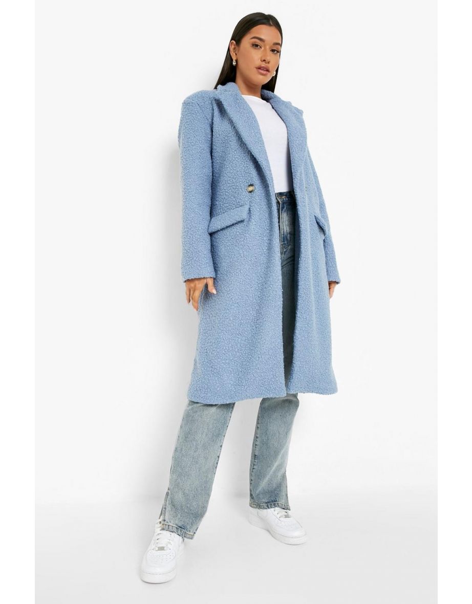 Textured Wool Look Coat - blue