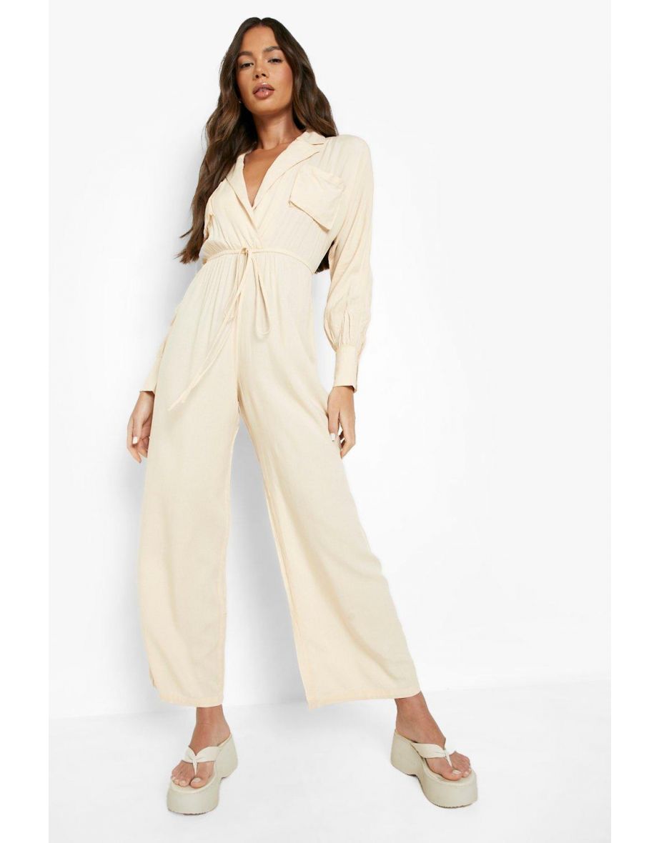 Oversized Utility Wide Leg Jumpsuit - stone