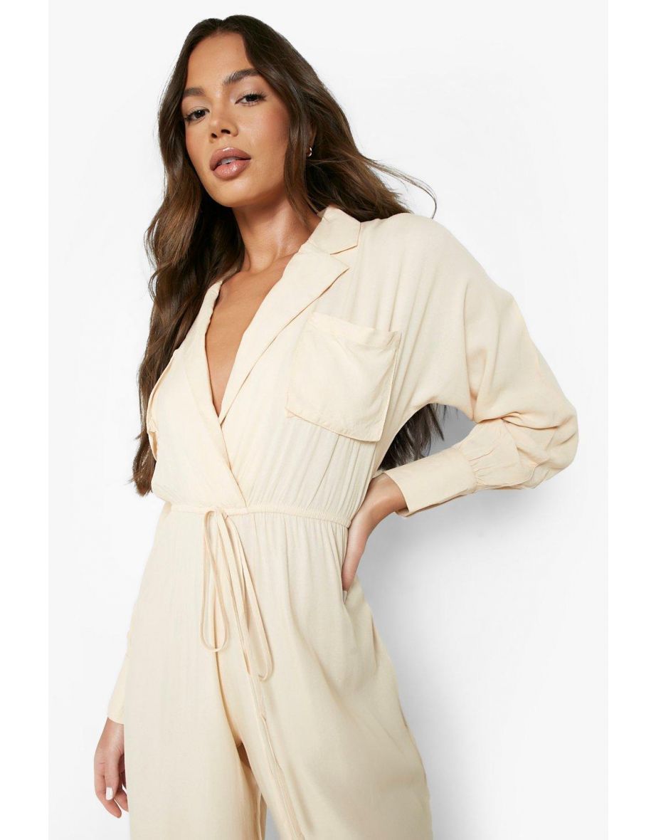 Oversized Utility Wide Leg Jumpsuit - stone - 3
