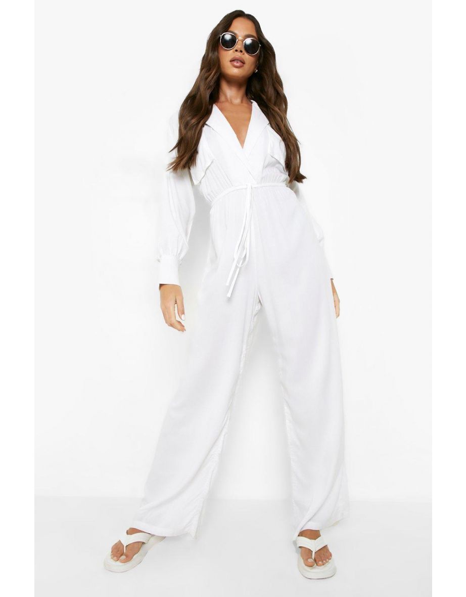 Oversized Utility Wide Leg Jumpsuit - white
