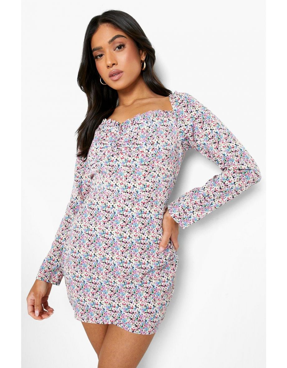Petite Ditsy Frill Edge Mini Dress - pink