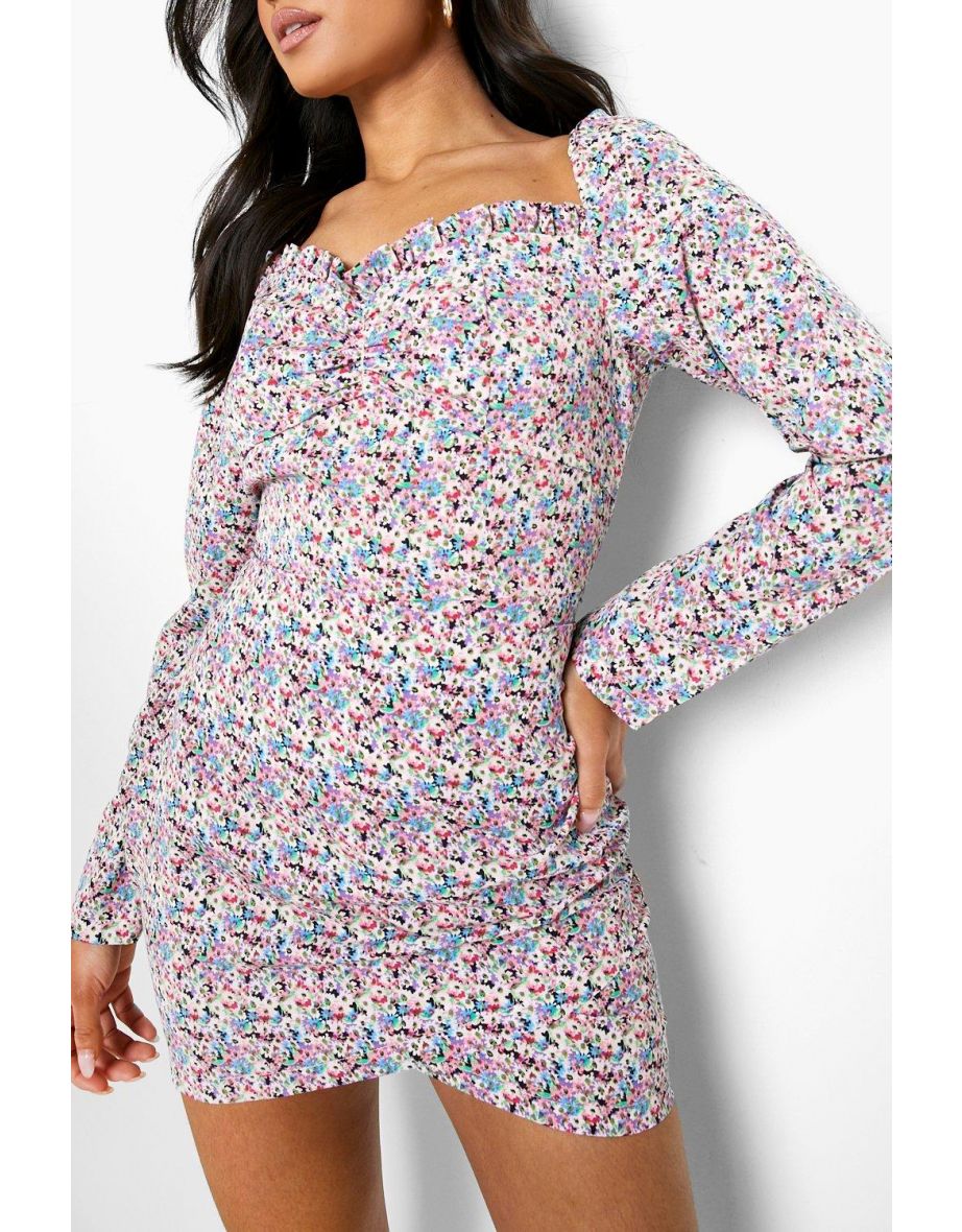Petite Ditsy Frill Edge Mini Dress - pink - 3