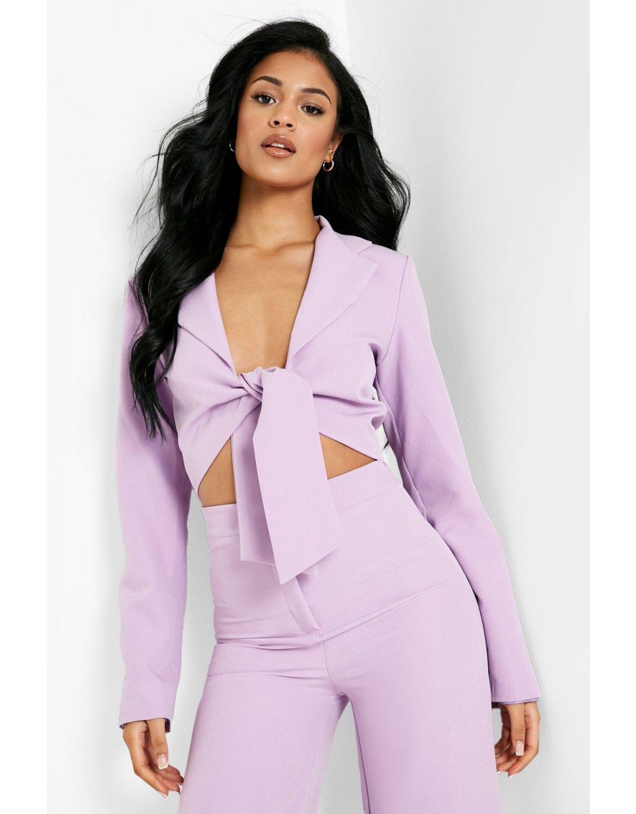 Tall Tie Front Crop Blazer - lilac
