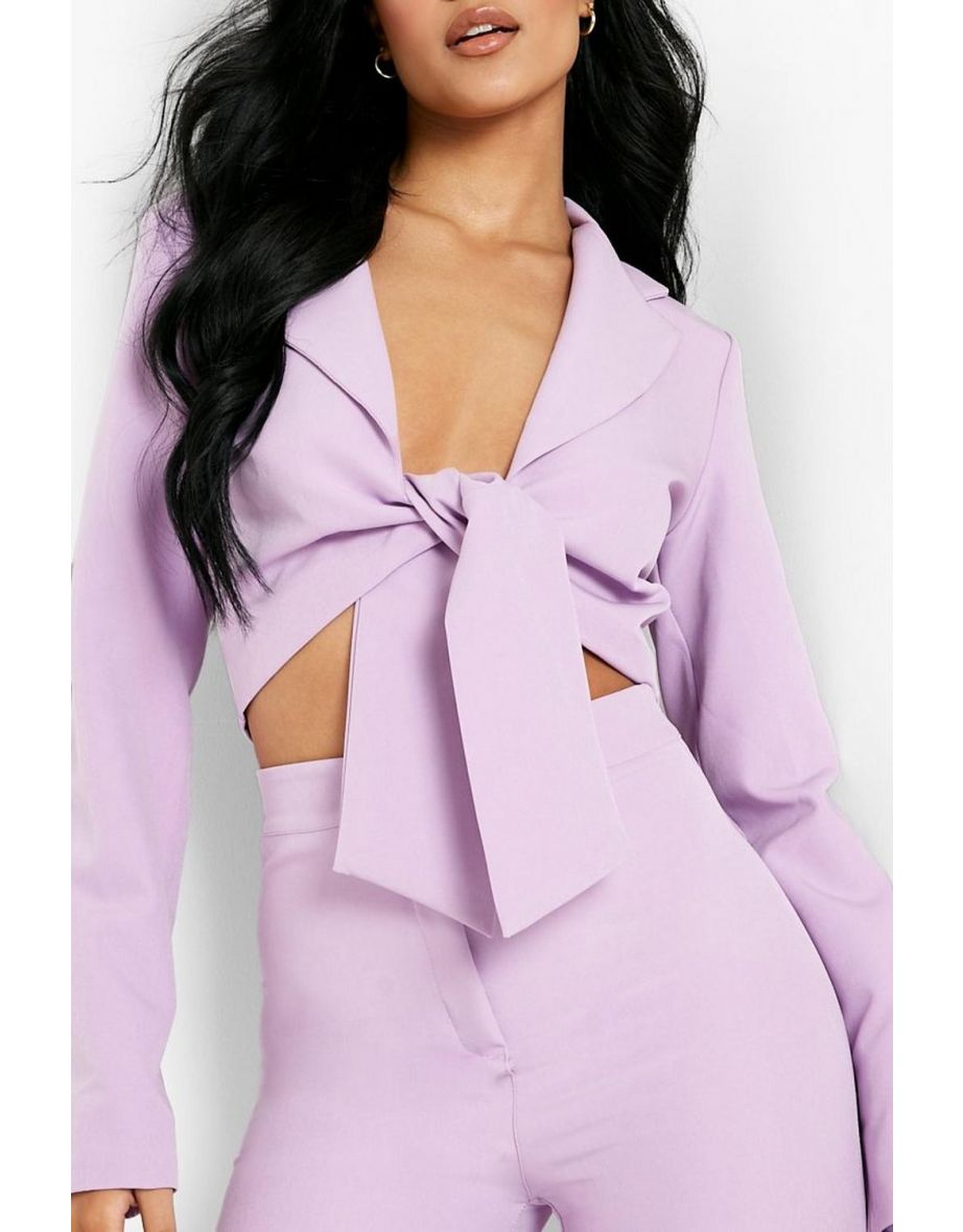 Tall Tie Front Crop Blazer - lilac - 3
