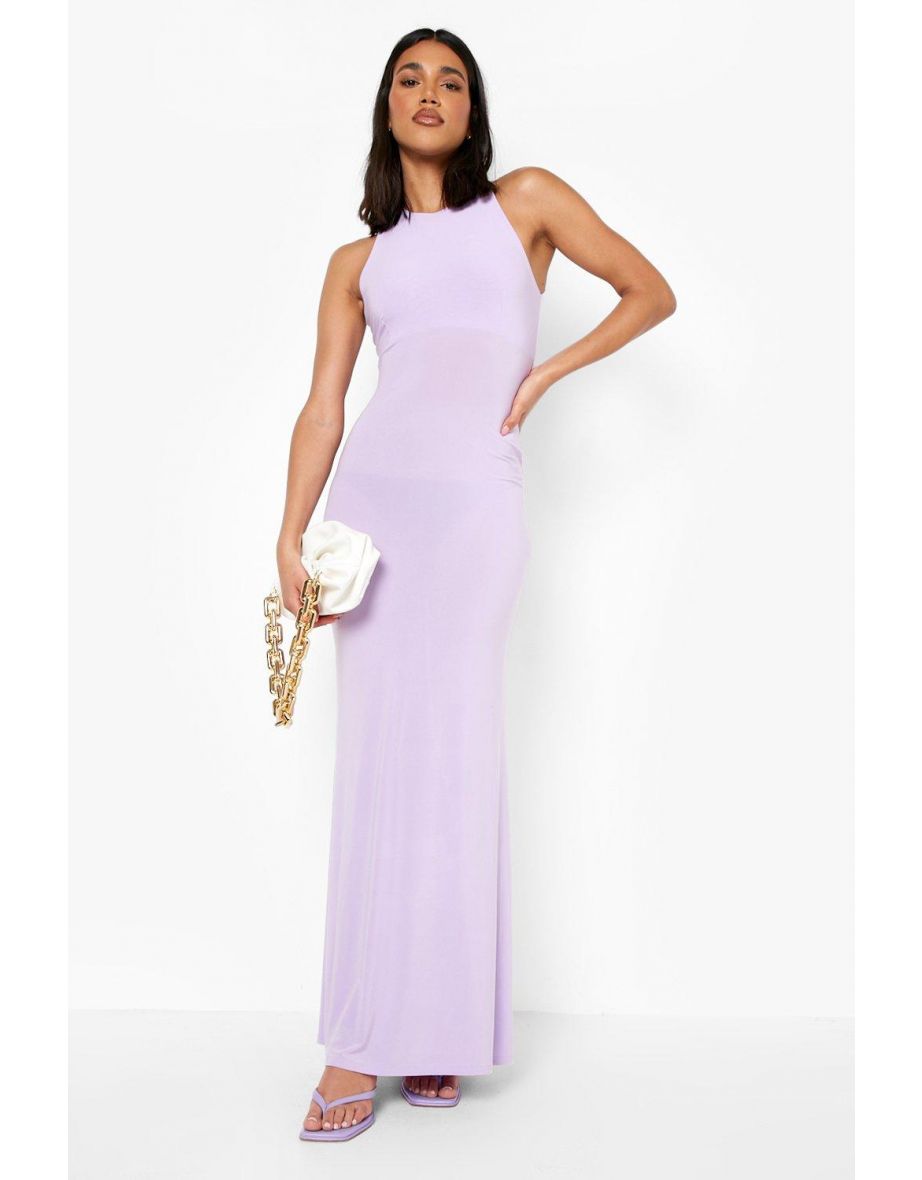 Slinky Fishtail Open Back Maxi Dress - lilac