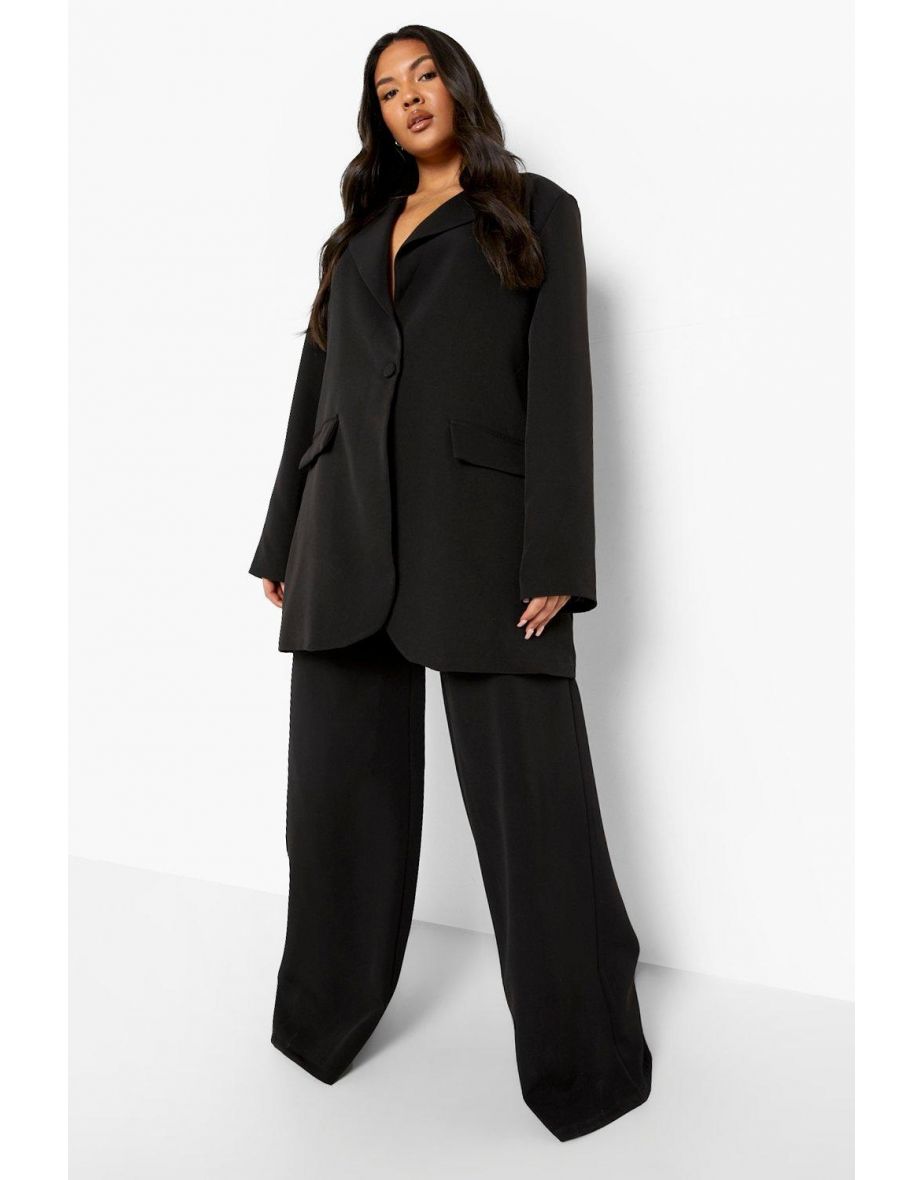 Plus Super Wide Leg Tailored Trousers - black