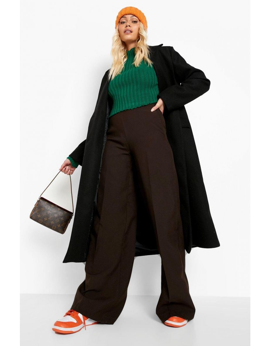 Woven Basic Wide Leg Trousers - chocolate
